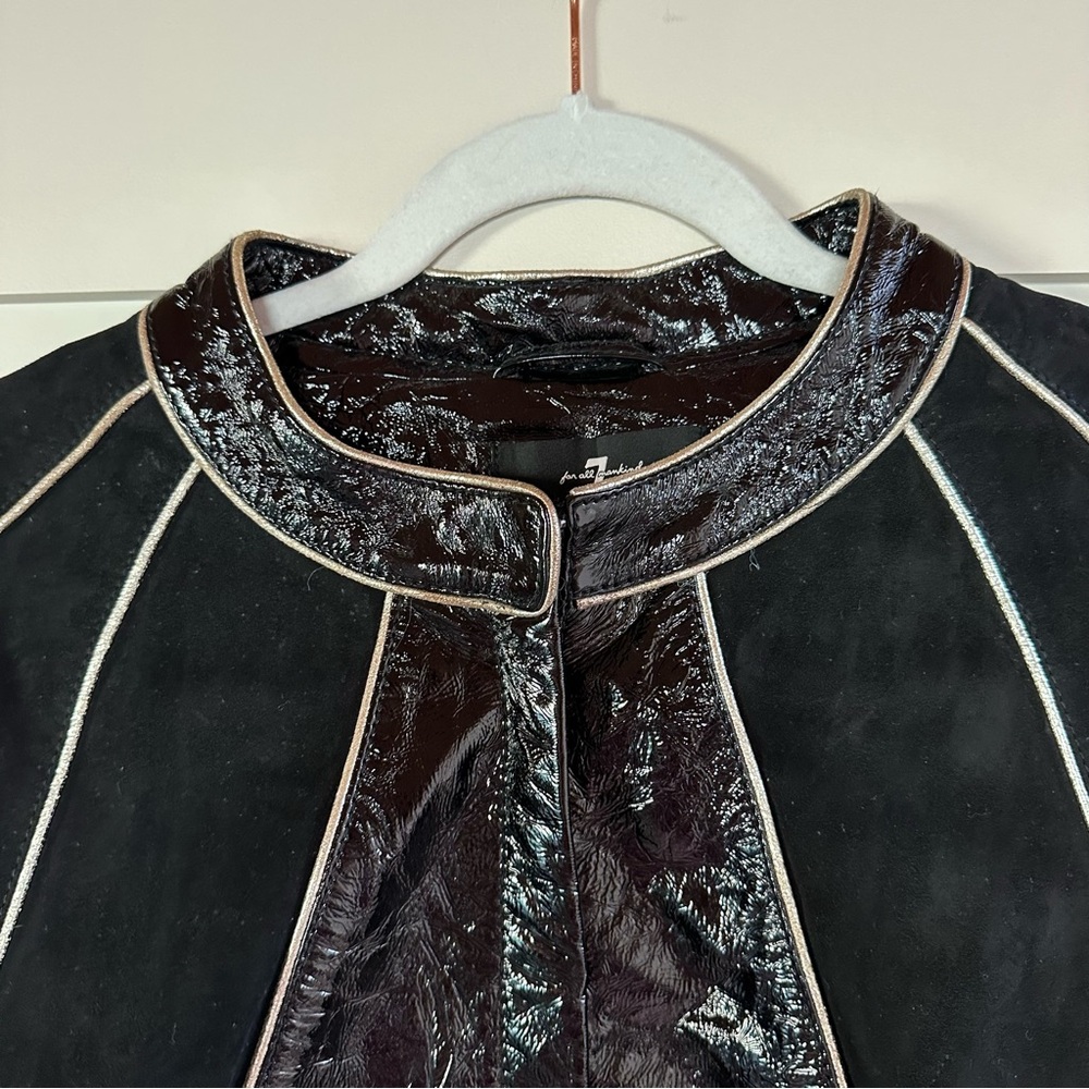 7 For All Mankind Black and White Leather Jacket with Architectural Stitching - Picture 2 of 14